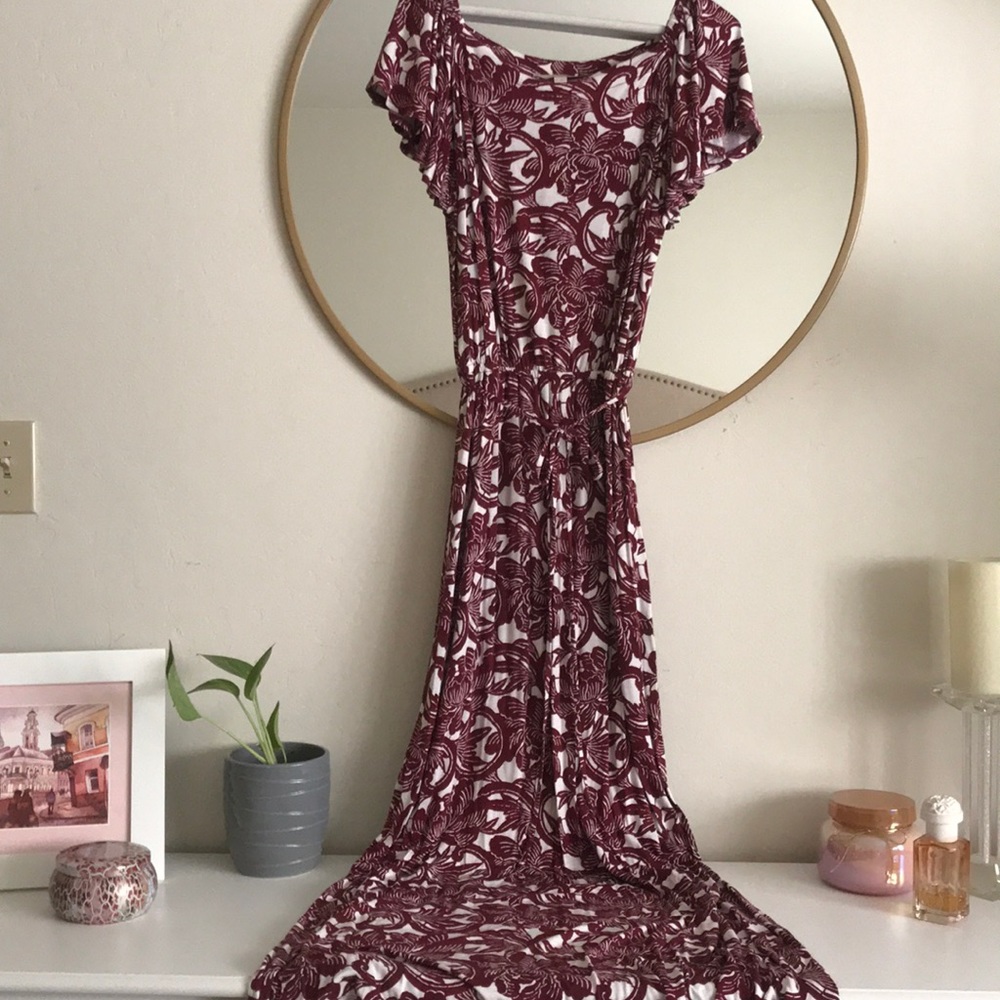 LOFT maxi floral dress in red and white